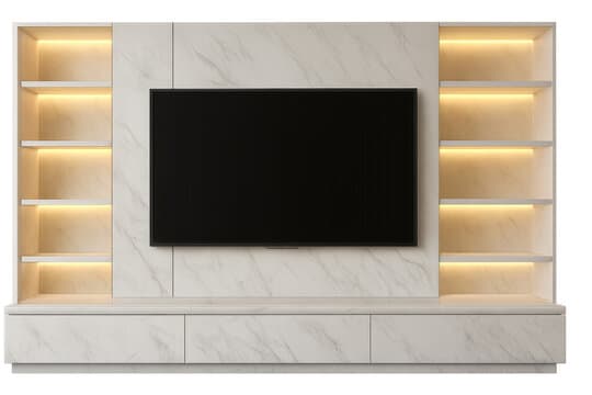 Marble TV wall with LED shelves