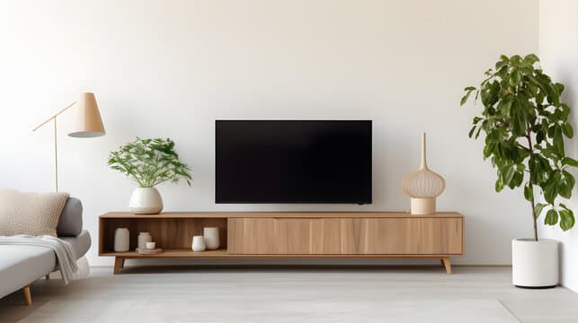 Wood TV cabinet in living room